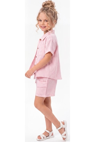 Mnk Baby & Kids Kız Çocuk 3 Parça Pamuklu Müslin Rahat Takım M00837 Pembe