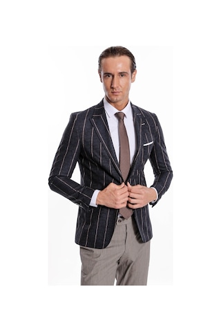 Wessi Çizgili Slim Fit Füme Erkek Ceket Siyah