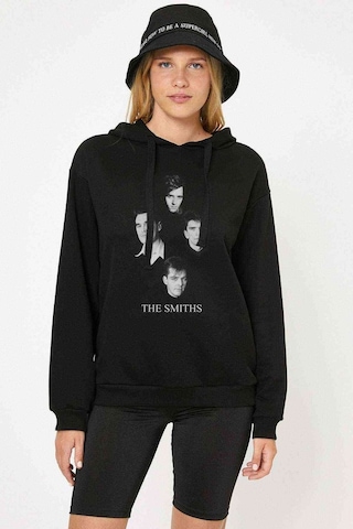 The Smiths Sound Baskılı Siyah Kadın Kapşonlu Sweashirt