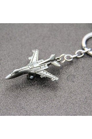 Herşey Nota F16 Deniz Savaş Uçağı 3d Kaliteli Gümüş Tekerlekli Anahtarlık Vey