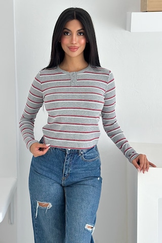 Noa & Noa Kadın Çizgili Düğme Detaylı Bluz Retro Stripe Kırmızı