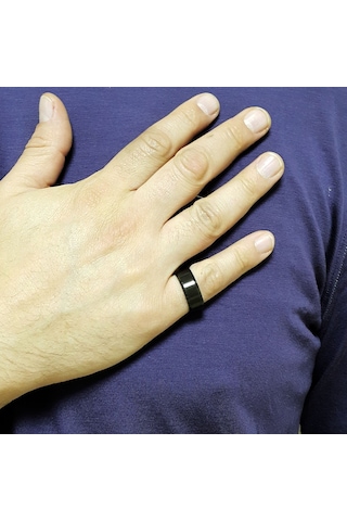 Chavin Mat Ve Parlak Siyah Çelik Bayan Erkek Yüzük Df27