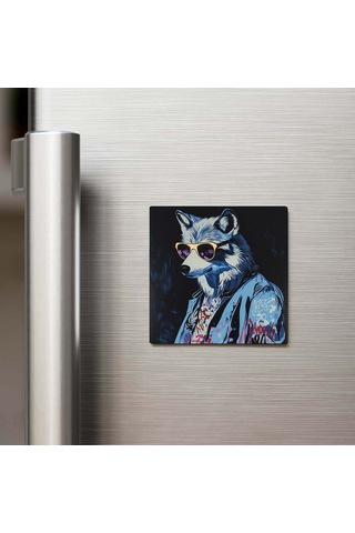 Spirit Wolf - Ruh Kurdu - Güneş Gözlüklü Style - Buzdolap Magneti - 9x9 Cm