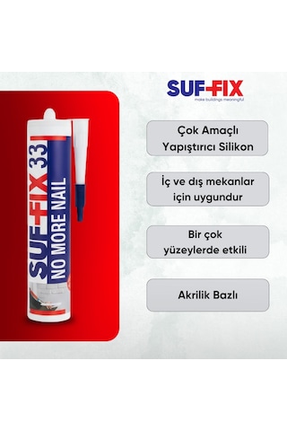 Suf-fix 33 Akrilik Sıvı Çivi 280ml - Matkapsız Montaj Süpürgelik Çıta Yapıştırıcı 1 Adet
