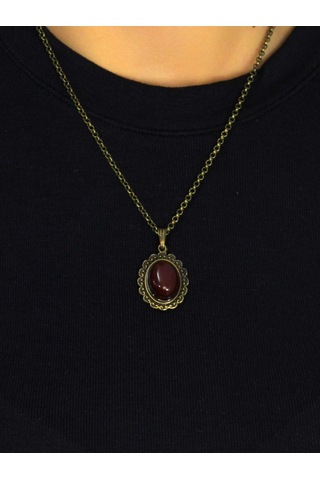 Doğal Taş Akik Doğal Taşlı Kadın Doğal Taş Otantik Kolye Euk27a Kırmızı