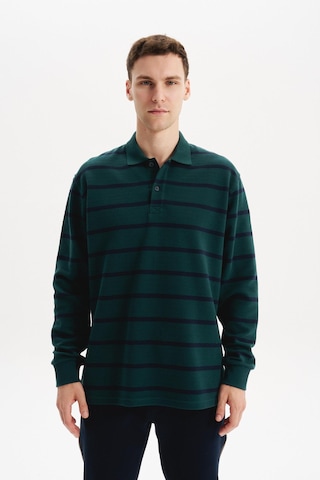AR-MA Arma Erkek Büyük Beden Çizgili %100 Pamuk Ringel Ottoman Kumaş Polo Yaka Ribanalı Sweatshirt K30554801602 Yeşil