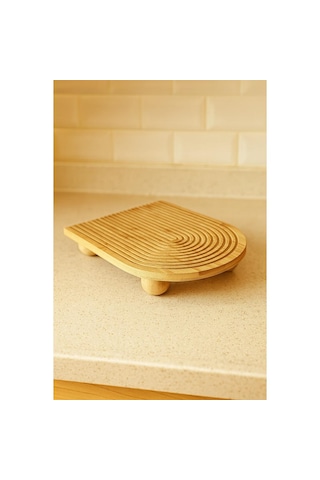 Bambu Dekoratif Top Ayaklı Sunum Tabağı, Servis Tabağı, 23 X 33 Cm Açık Bej
