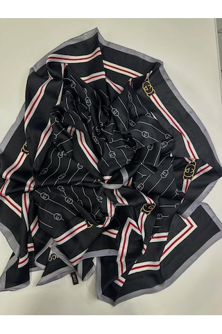 Miorel Scarfs G Tema Vual İpek Şal Halka Desen Silk Scarfs Fular Shawl Hijab Siyah