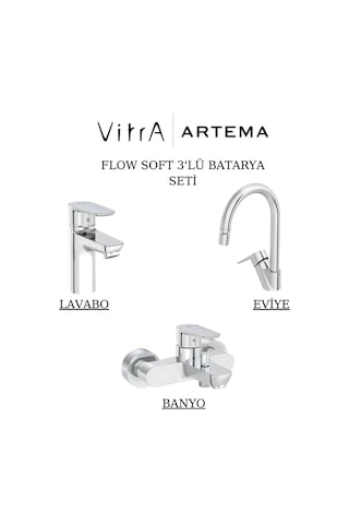 Artema Flow Soft Lavabo Banyo Eviye Bataryası 3'lü Set A42988-A42946-A43404 Krom