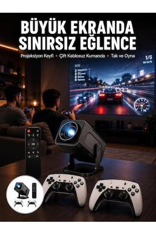Çift Kollu Game Box Projeksiyon Cihazı Kumandalı Android Tv Dahili Hoparlör Yeni Nesil Najmaddin