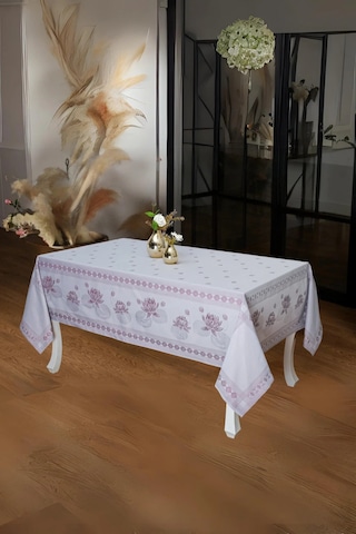 Nilüfer Lüx Jakar Kumaş Mor Masa Örtüsü Dikdörtgen 160x320 Cm - 1091 Çok Renkli