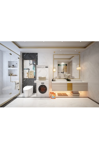 Banyo Dolabı Çamaşır Ve Kurutma Makinesi Dolabı Çekmeceli Beyaz