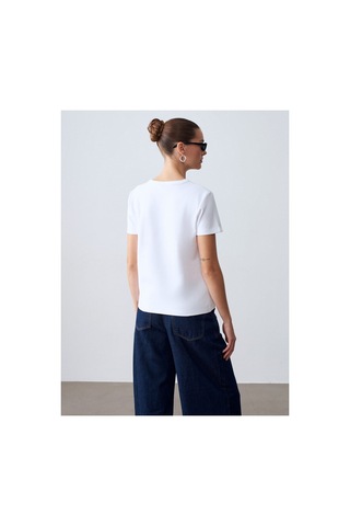 Dilvin 32779 Bisiklet Yaka T-shirt-beyaz-16479