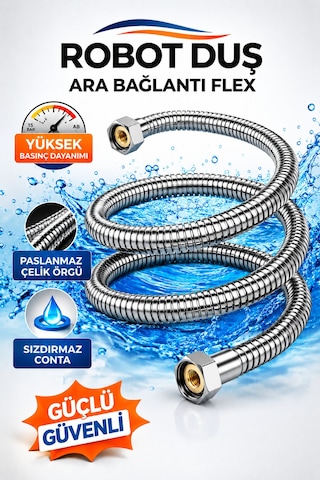 Robot Duş Ara Bağlantı Hortumu 60 Cm Flex Hortum Paslanmaz Çelik Örgülü Yüksek Basınçlı Gümüş