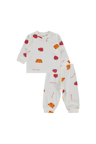 Civil Baby Ayı Çilek Empirme 6-18 Ay Pijama Takımı - Ekru