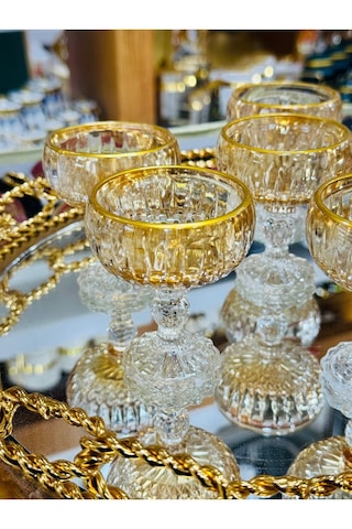 Lüx Gold Kahve Yanı Lokumluk + Şekerlik 6 Adet Sarı