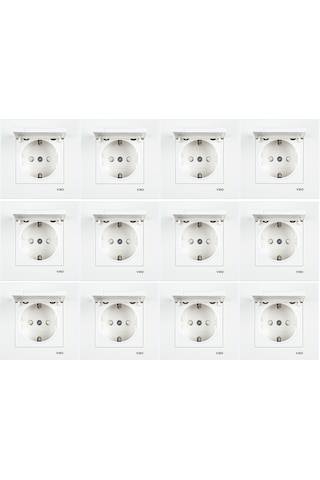 Viko Karre 12 Adet Kapaklı Topraklı Priz - Çerçeveli Beyaz