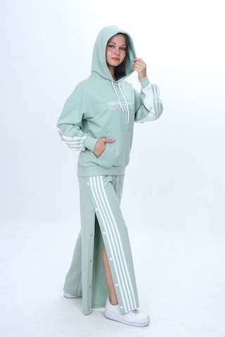 Unisex Çocuk %100 Pamuk Kapüşonlu Ve Çıtçıtşı Oversize Alt&üst Trend Eşofman Takımı-302-eşt-0008 Su Yeşil