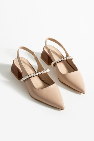 Duxal Shoes Lucia Kadın İnci Detaylı Şık Babet - Topuklu Ayakkabı Bej