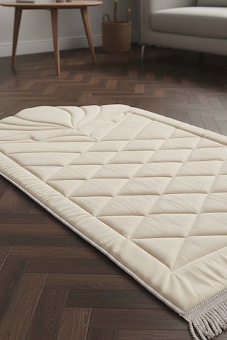 Krem Kapitone Dolgulu Lüks Seccade 65x115 Cm