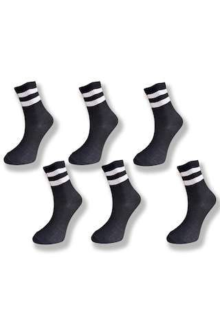 Silk Step 6'lı Paket , Siyah Zemin Üzerine Beyaz Çemberli Günlük Kolej - Tenis Çorabı Asorti̇