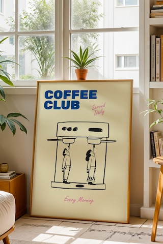 Coffee Club Kahve Köşesi Poster Tablo Ahşap Çerçeveli 33 X 48