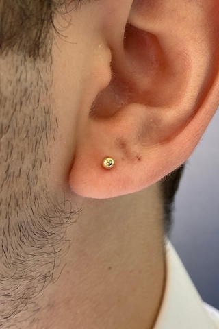 Zümrüt Sarraf 3 Mm Yeşil Küçük Top 14 Ayar Altın Erkek Küpe