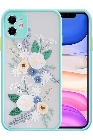 Apple iPhone Uyumlu iPhone 12 6.1inç Kamera Korumalı Çiçek Desenli Silikon Kılıf- 5775 Mavi
