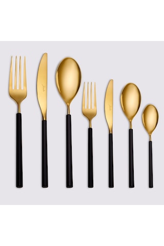 Jumbo 6000 Roller Siyah Titanyum Gold 84 Parça 12 Kişilik Çatal Kaşık Bıçak Seti Siyah Titanyum Gold Altın - Siyah - Titanyum