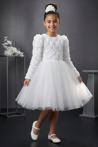 Mnk Baby & Kids Luvia Uzun Kol Kız Tütü Abiye Elbise M00810 Beyaz
