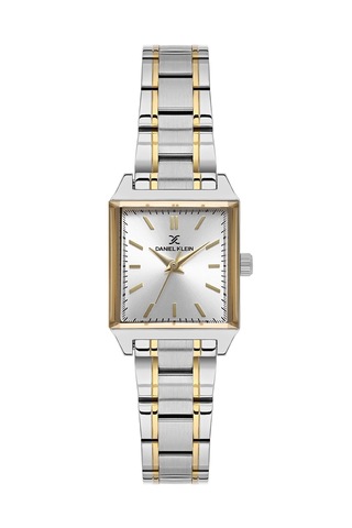 Daniel Klein Dk.1.10816.5 Gümüş Renk Gold Detaylı Çelik Kordonlu Çizgili Kare Model Kadın Kol Saati Gümüş