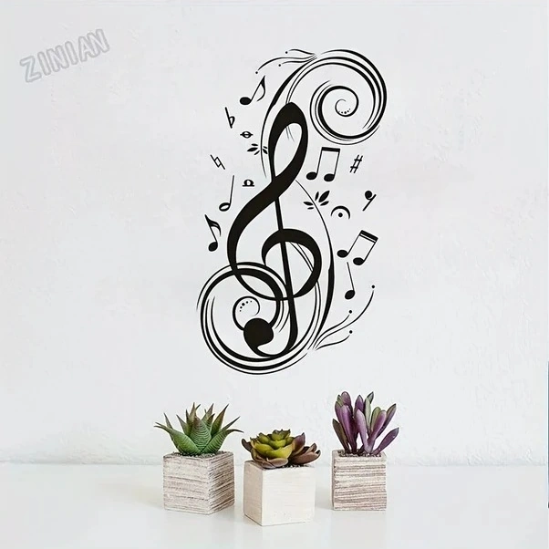 Trendooze Sunshine022 Siyah Müzik Notası Vinil Duvar Dekoru Çıkarılabilir Oturma Yatak Odası Dekor Siyah