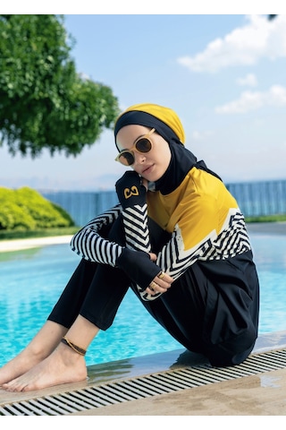 Mayovera Tesettür Mayo - Zigzag Hardal Siyah