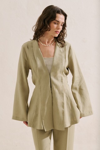 Manuka Keten Pileli Kimono Ceket Taş Ss26ckt00016-0225