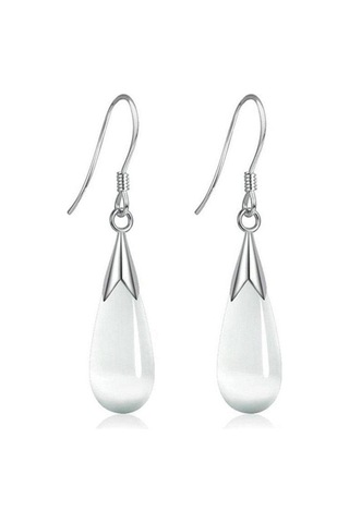 Beyaz Kanca Opal Dangle Zarif Pretty Damla Küpe Bayan Aytaşı Takı Çok Renkli