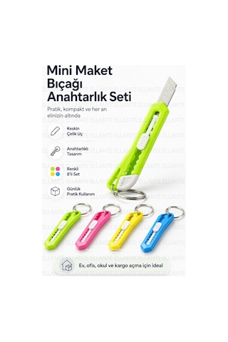 Mini Maket Bıçağı Anahtarlık Çelik Uç Sürgülü Kargo Koli Paket Zarf Açıcı Pratik Kesici Tekli 1 Adet