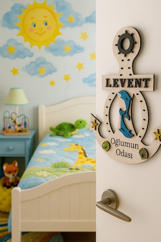 Çocuk Odası Kapı Veya Duvar Süsü Kişiye Özel İsim Yazılı No:1003 Krem