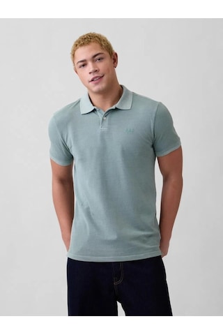 Gap Logo Piqué Polo Yaka T-shirt Erkek Polo Yaka T-shirt-14304 Yeşil