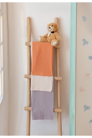 Çok Amaçlı Müslin Örtü & Battaniye 3'lü Set Pamuk Oeko-teks Sertifikalı 80x80 CM Kiremit