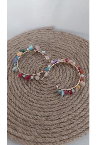 Hdmarketim Otantik Doğal Taş Halka Sallantılı Küpe Çok Renkli