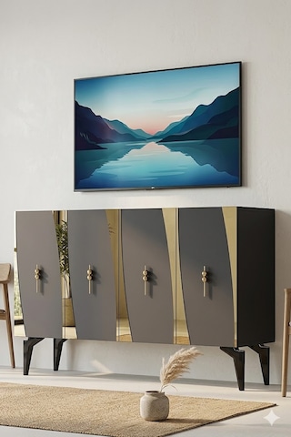 Ka1213ag Elips Konsol Ve Tv Sehpası Antrasit-gold 120cm