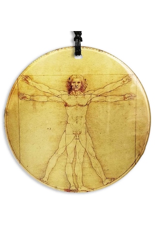 30 Cm Çap - Rönesans Vitruvius Adamı Füzyon Cam Duvar Süsü