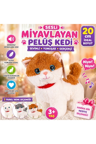 Sesli Miyavlayan Peluş Kedi 20 Cm Yumuşak Sevimli Ayakta İnteraktif Oyuncak Turuncu