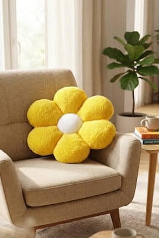 Soft Pelüş Papatya Dekoratif Yastık Bahar Şıklığında Kırlent Ve Minder 45x45 Çapında Sarı