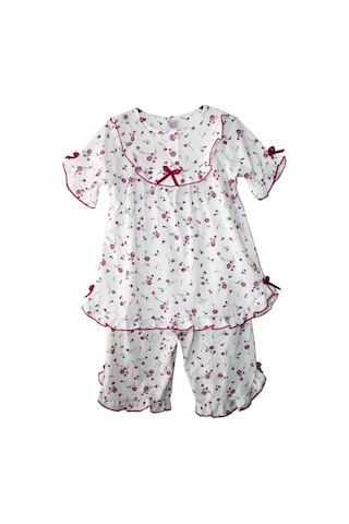 Kız Çocuk Kaprili Pijama Takımı Pembe Çiçekli Mor