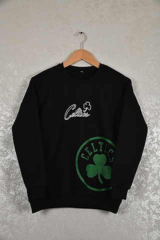 Çocuk Celtic Oversize Baskılı Pamuklu Uzun Kollu Bisiklet Yaka Sw Siyah