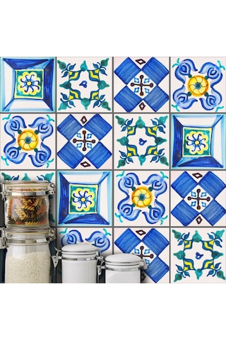 Mufunye Mediterranean Stilleri Pvc Otomatik Yapışkan Duvar Sticker 20x20cm 10 Adet - Ev Dekoru İçin Kolay Uygulama Ve Kaldırma Özelliği