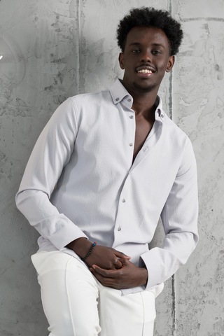 Advante Armürlü Likralı Yaka Düğmeli Slimfit Yazlık Gofre Kumaş Gömlek Gri