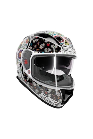 Shiro Sh-605 Sv Skull Candy Full Face Motosiklet Kaskı + Iridium Vizör Çok Renkli