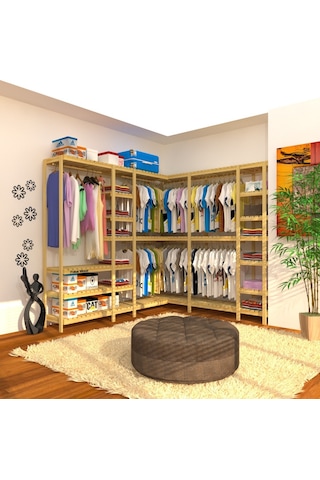 Nove Longo Köşe Için Tasarlanmış Açık Ahşap Gardırop